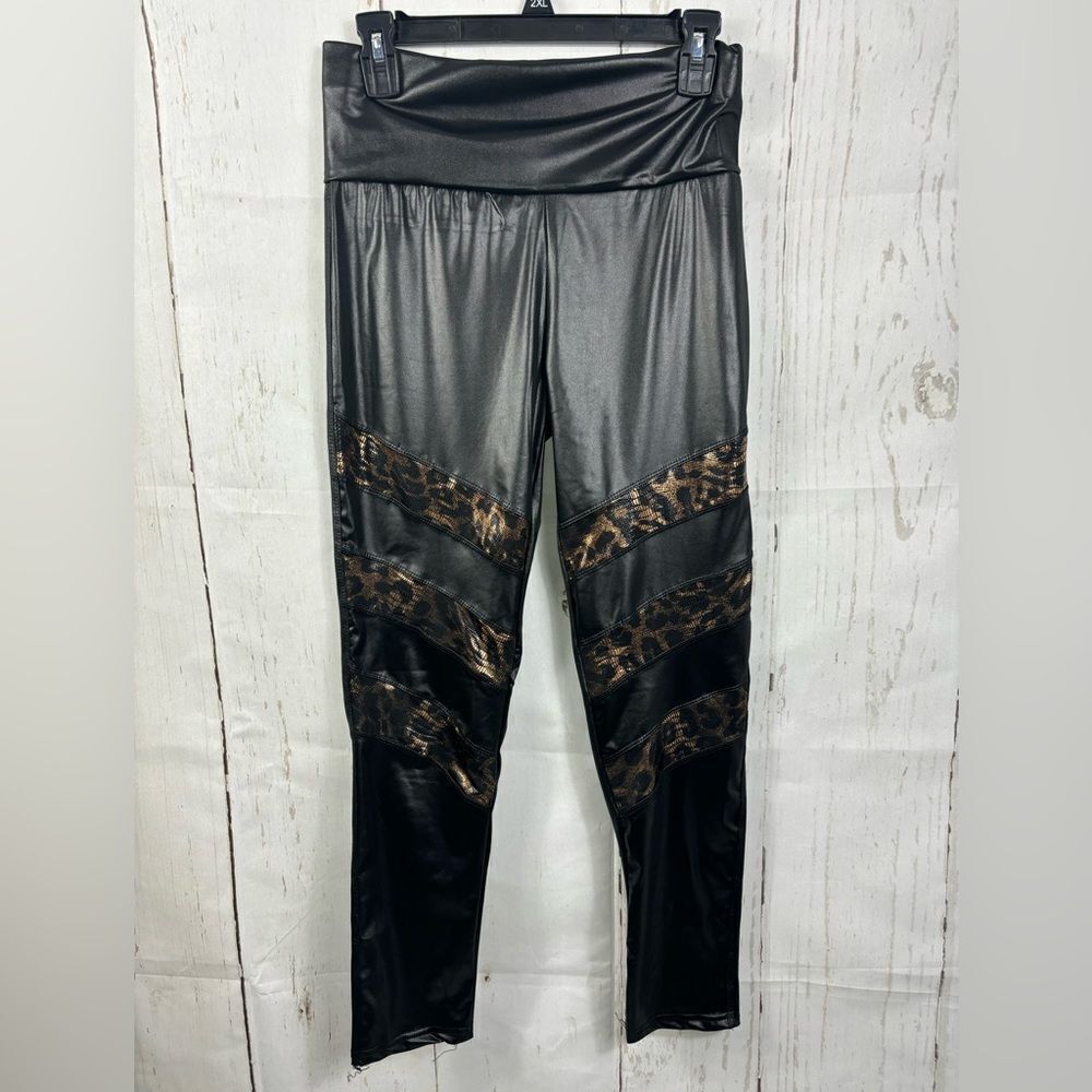 Shiny Leggings Metallic Animal Print Details